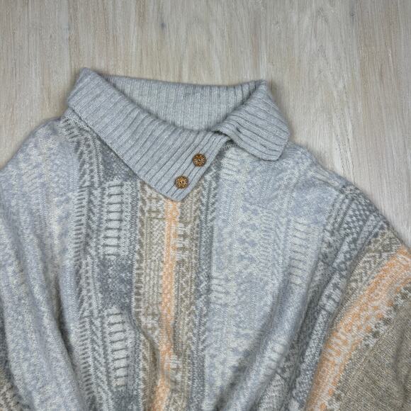 Free People Willow Poncho Cream Gray Sweater Pullover Oversized Aztec Medium - Picture 2 of 14